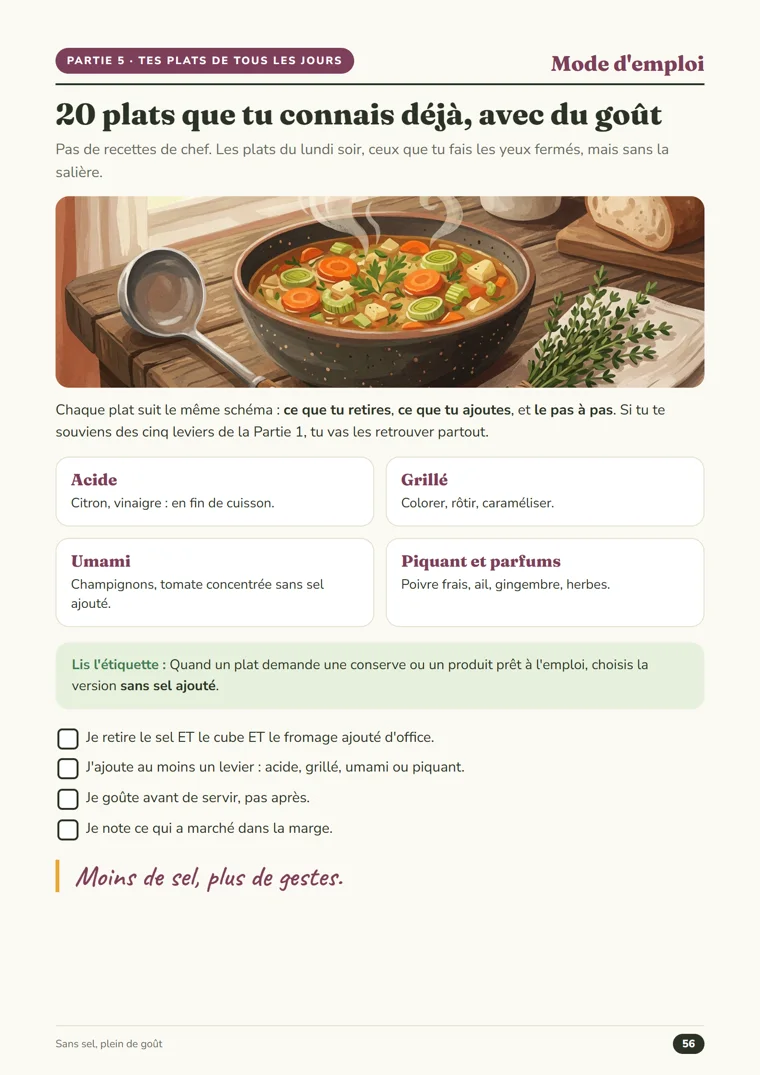 Une page de plat du quotidien adapté sans sel