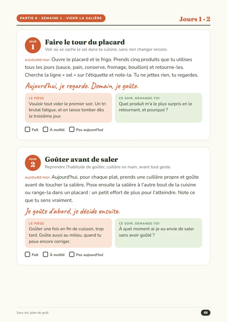 Le plan de 14 jours de « Sans sel, plein de goût » : deux jours par page